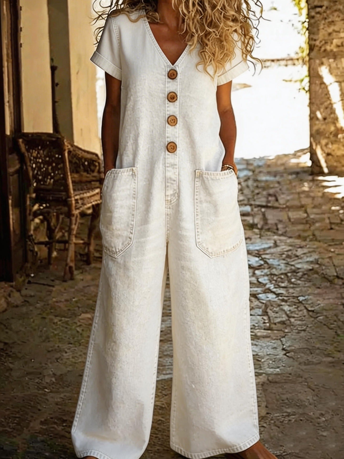 Bequemer Denim Jumpsuit mit weitem Bein
