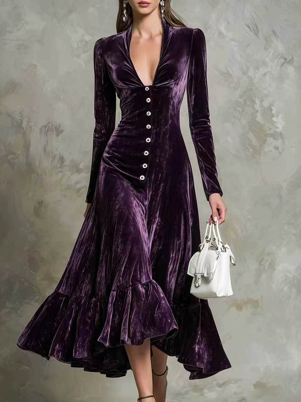 Tailliertes Langarm-Kleid mit Reverskragen