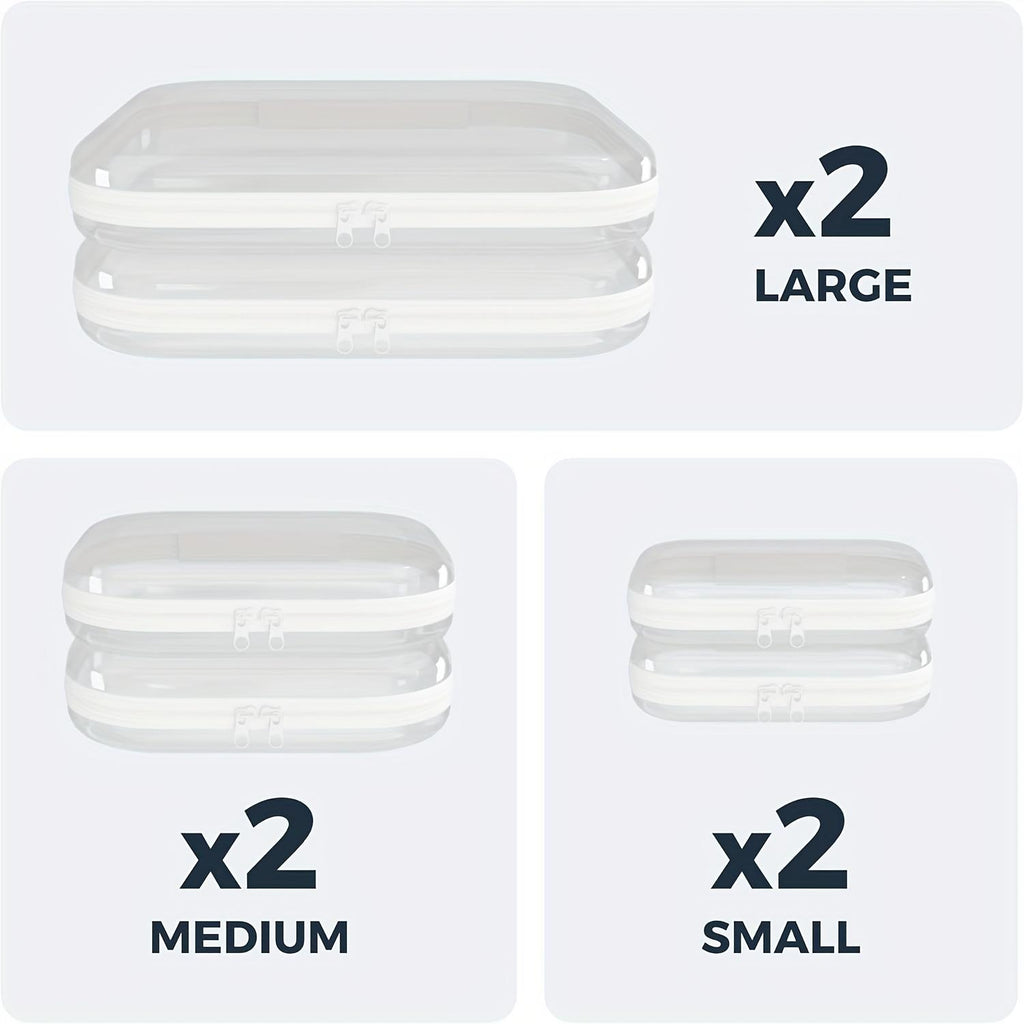 6er Set transparente Aufbewahrungsboxen mit Doppelreissverschluss