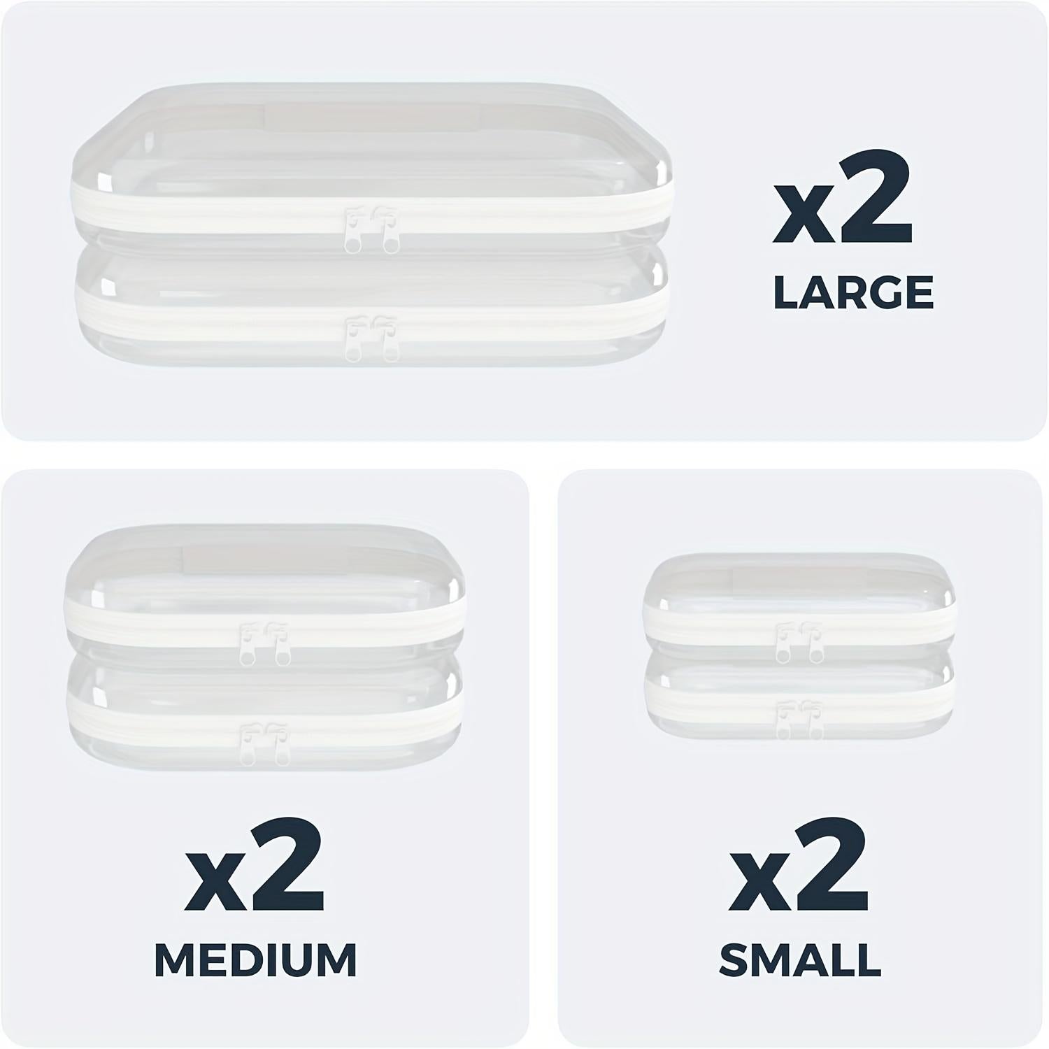 6er Set transparente Aufbewahrungsboxen mit Doppelreissverschluss