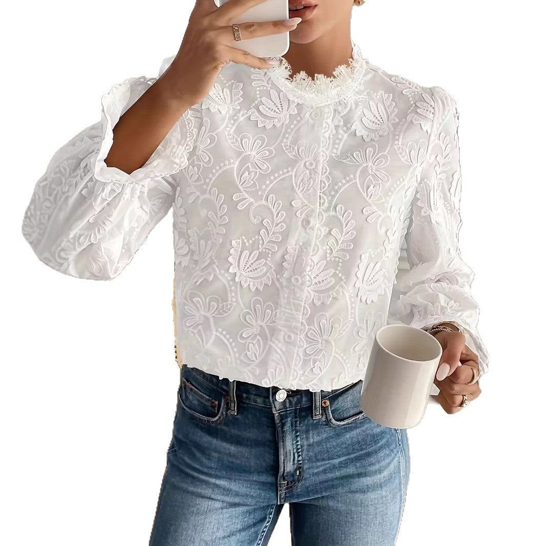 Elegante Damenbluse mit Spitzenbesatz – Bild 4 | LuxeStyle