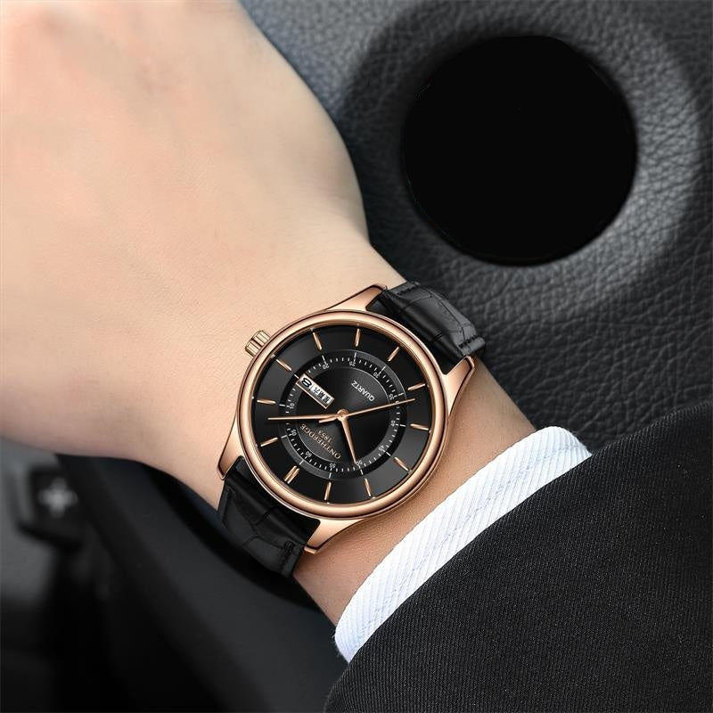 Runde Quarzuhr mit Lederarmband