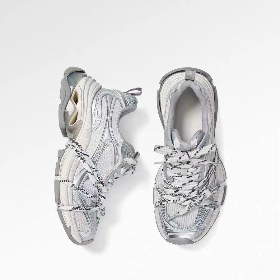 Silberne Chunky Dad-Sneaker im Color-Block-Design