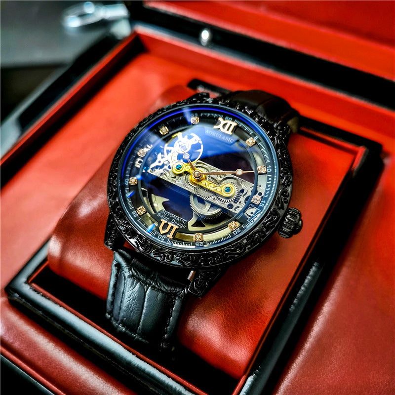 Automatische Mechanische Herrenuhr Doppelseitig Hohl Wasserdicht