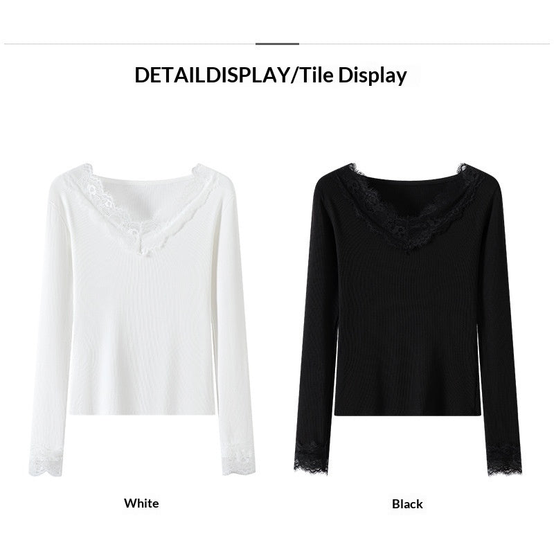 Spitzenbesetztes V-Neck Shirt mit Sheer-Look