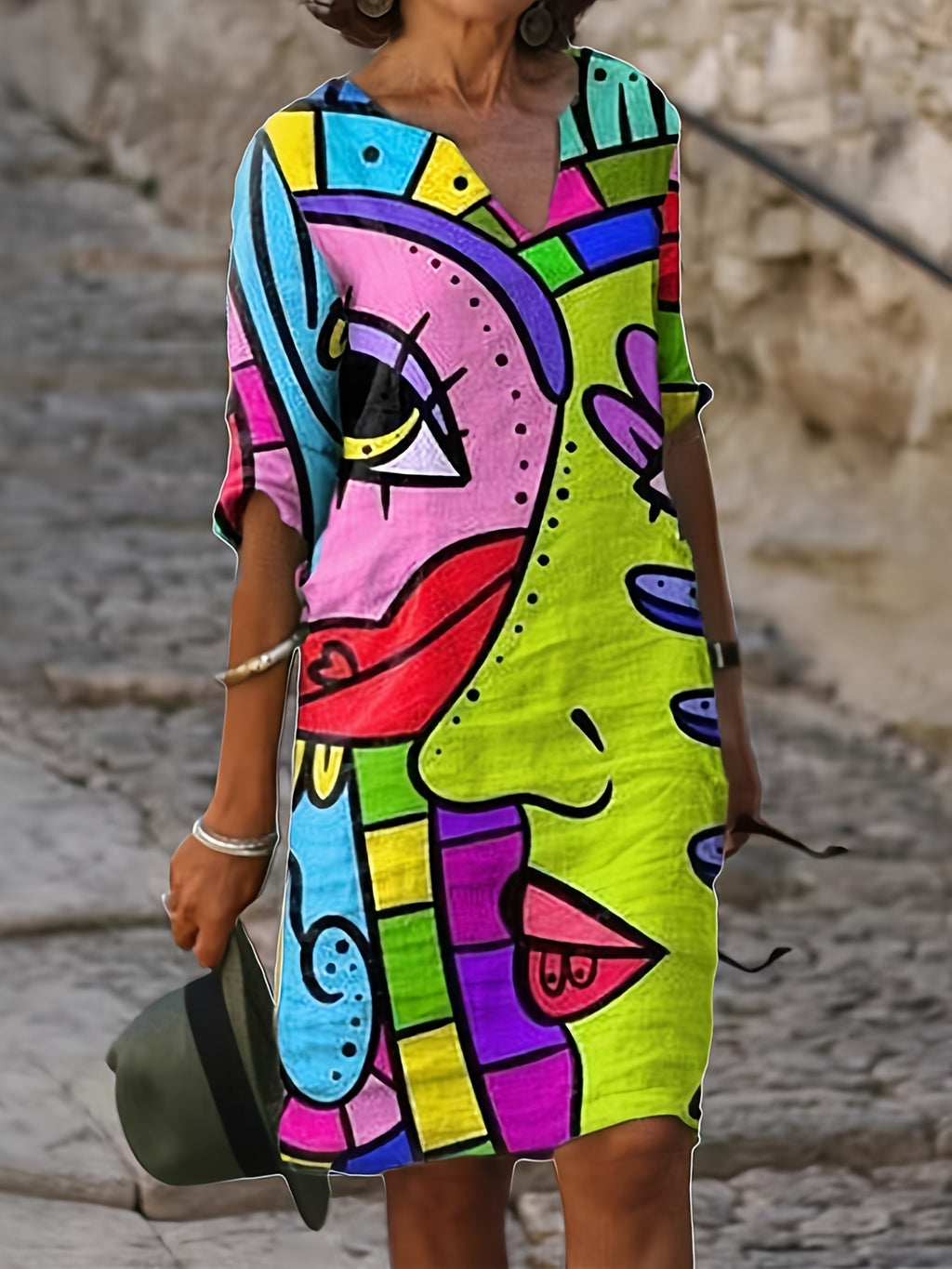 V-Ausschnitt Kleid mit Blumenprint
