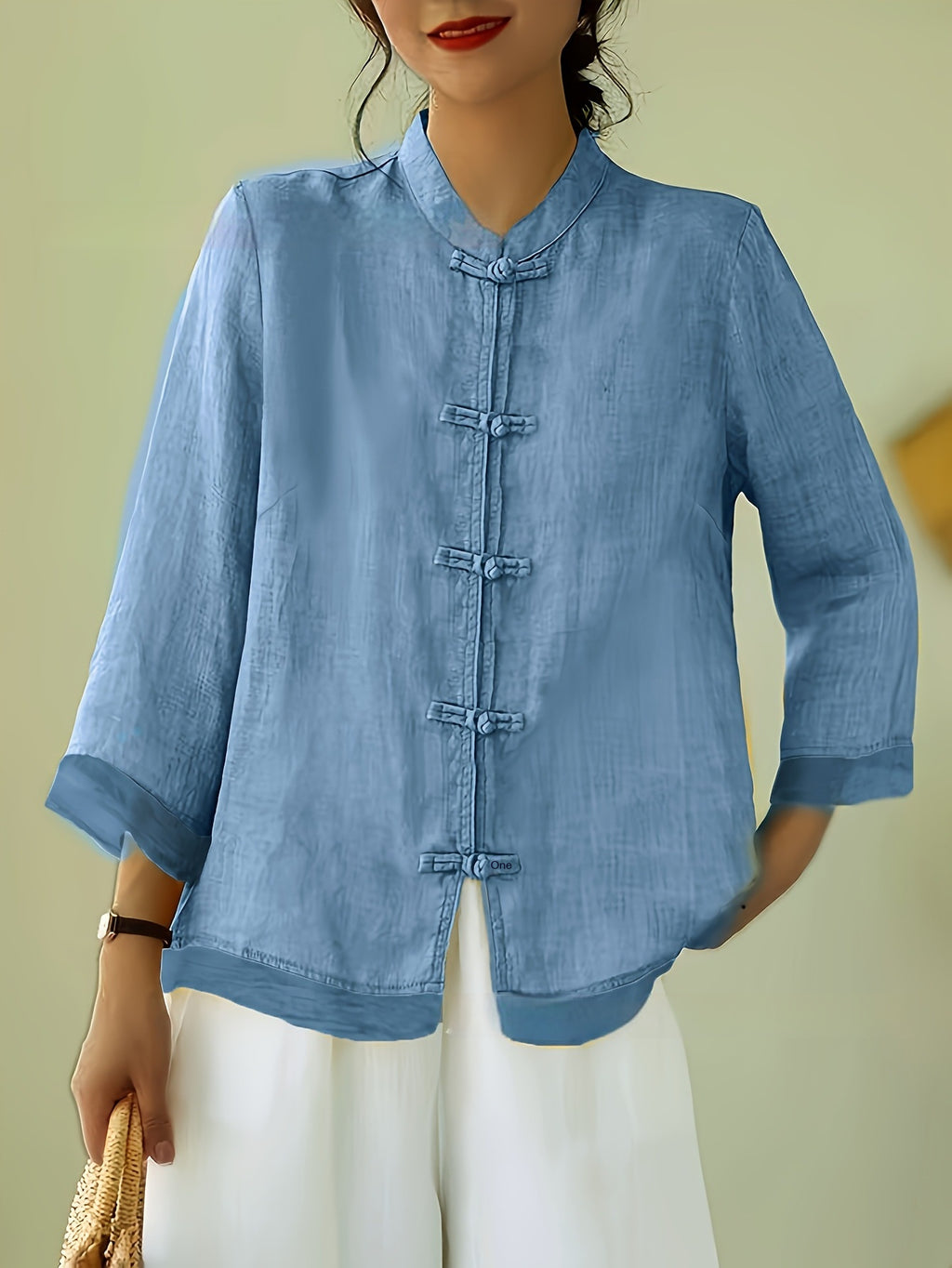 Chinesisches Patchwork-Shirt mit Knopfleiste – Bild 4 | LuxeStyle