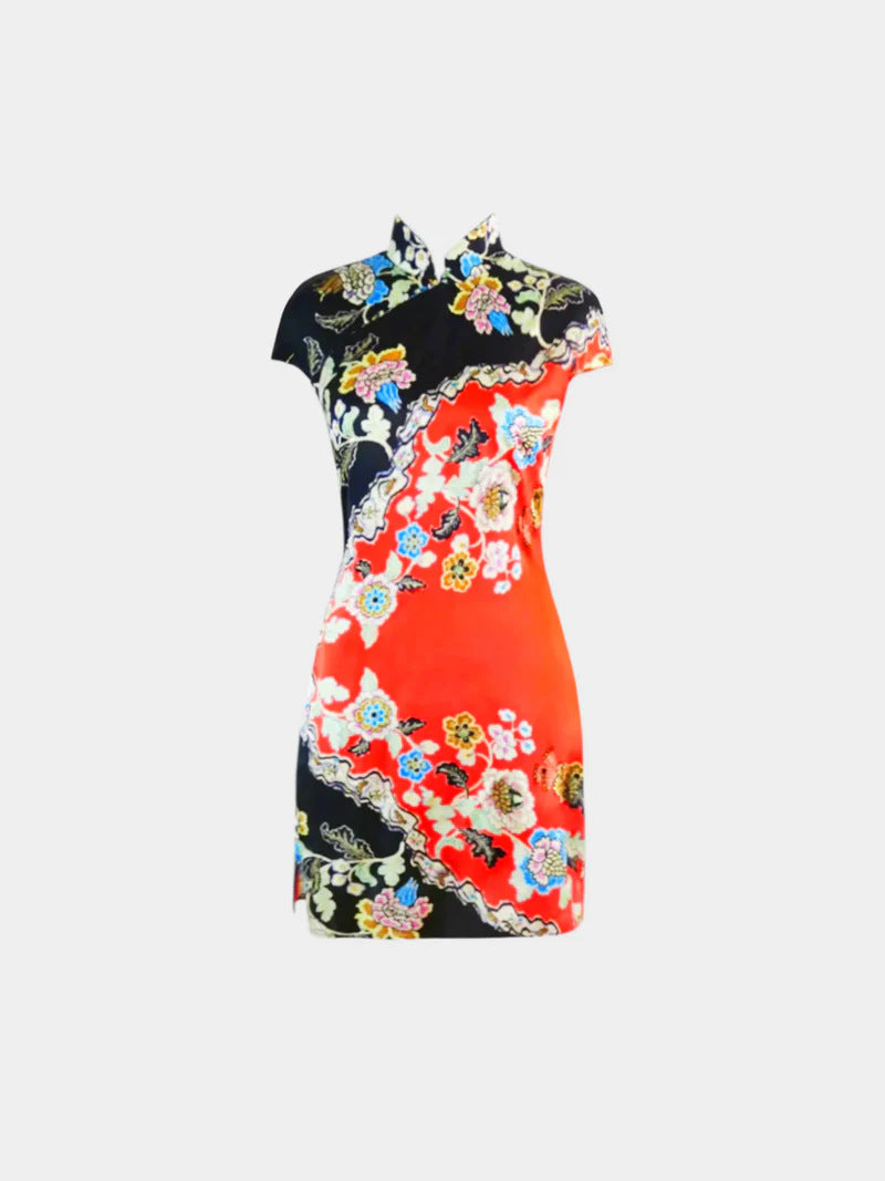 Mandarin-Collar Cheongsam mit Pflanzenprint – Bild 4 | LuxeStyle
