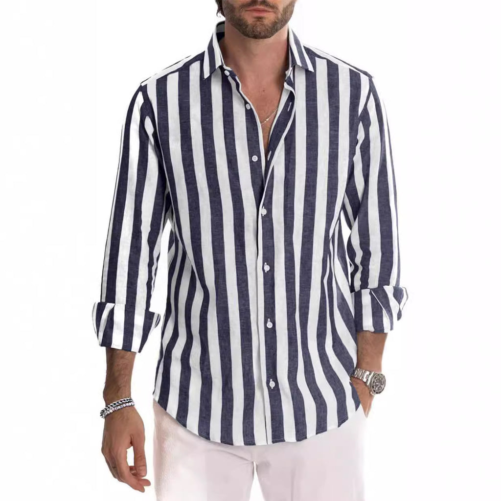 Gestreiftes Langarmhemd mit Revers – Bild 10 | LuxeStyle