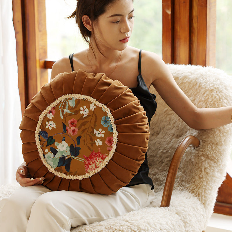 Rundes Kissen mit Blumenmuster | LuxeStyle