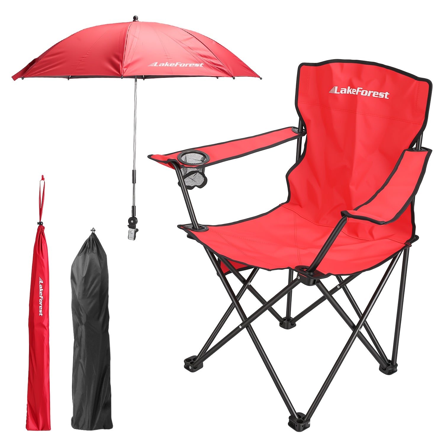 Leichter Zeltstuhl mit Sonnenschirm, Getränkehalter und Tragtasche