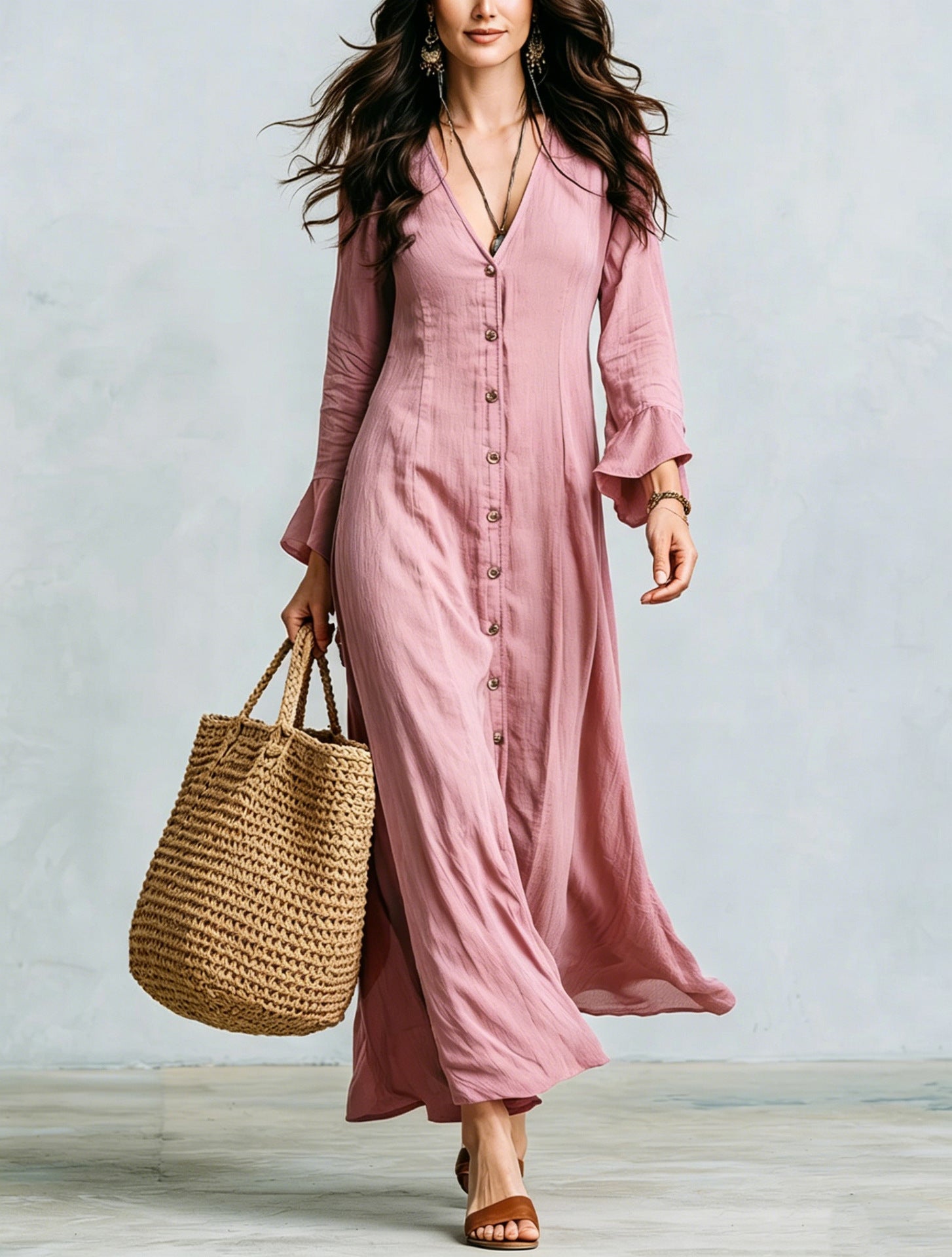 Französisches V-Neck A-Linien Kleid