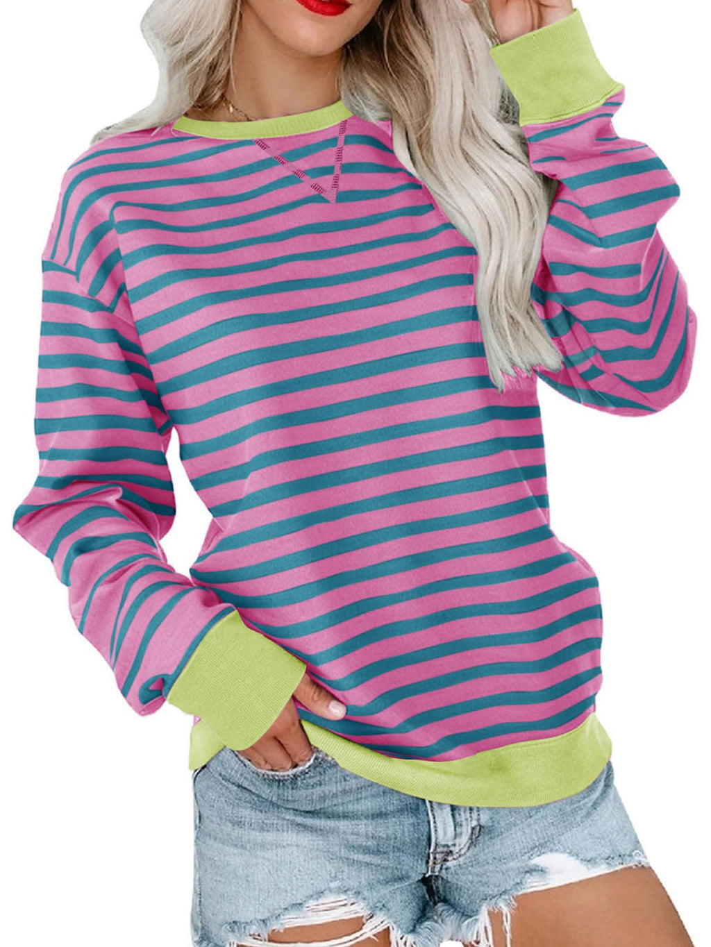 Gestreiftes Color-Blocked Langarm-Sweatshirt