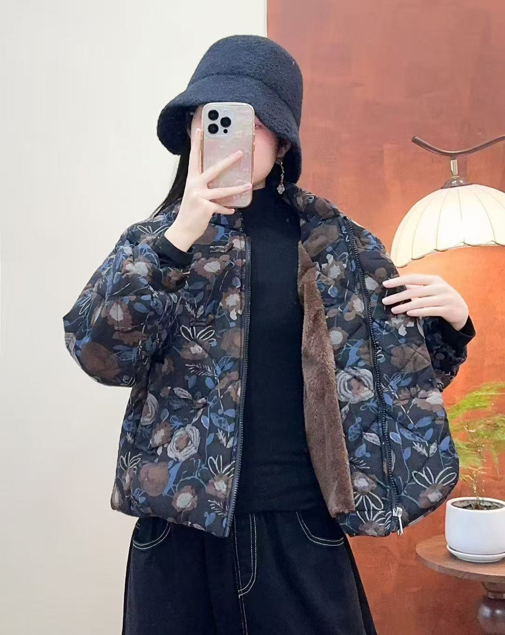 Muster-Standhalsjacke aus Baumwolle und Leinen – Bild 6 | LuxeStyle