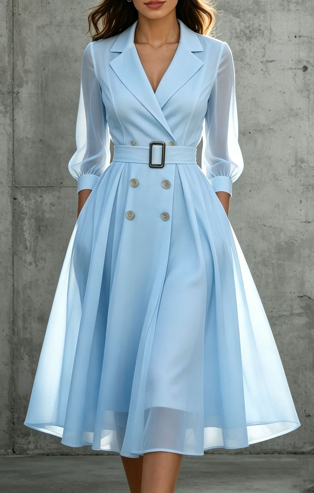 V-Ausschnitt Kleid mit Taillengürtel