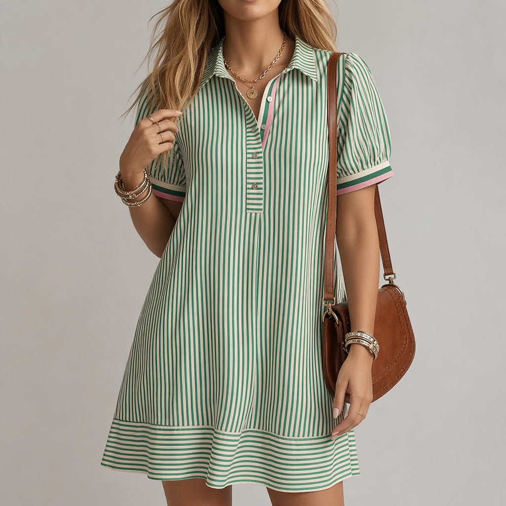 Gestreiftes Kleid mit Puffärmeln – Bild 2 | LuxeStyle