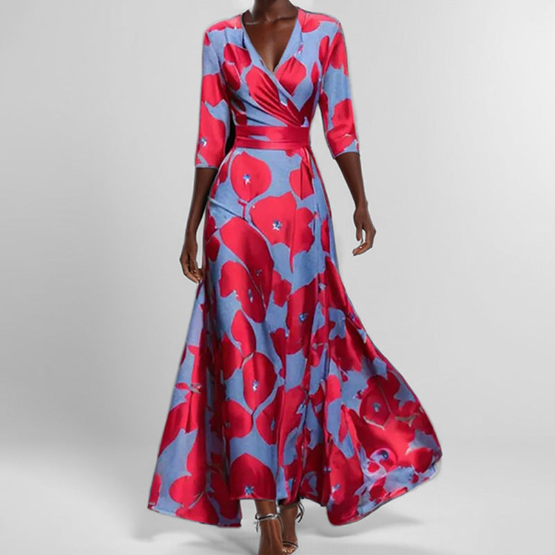 Elegantes V-Ausschnitt Maxikleid mit Blumenmuster – Bild 6 | LuxeStyle