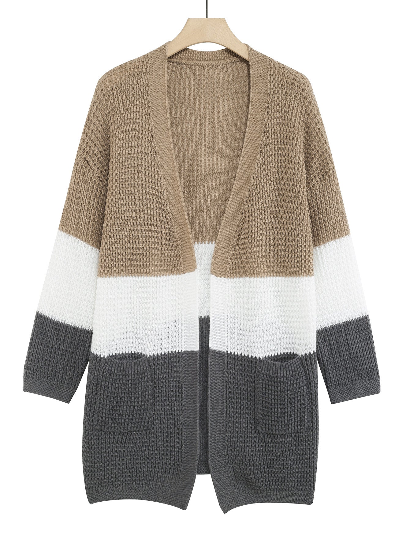 Boho Plus-Grösse Langarm Strickcardigan mit Laternenärmeln