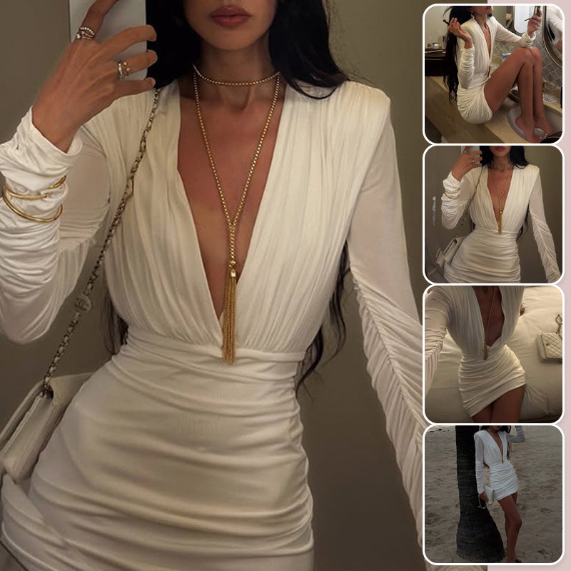 Weisses Bodycon-Kleid mit V-Ausschnitt – Bild 4 | LuxeStyle