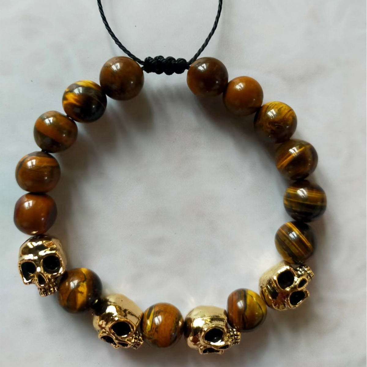 Schwarze Onyx-Armband mit Edelstein- und Leder-Elementen | LuxeStyle