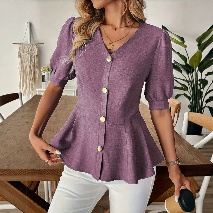 V-Ausschnitt Slim-Fit Figure-Lifting Shirt – Bild 14 | LuxeStyle