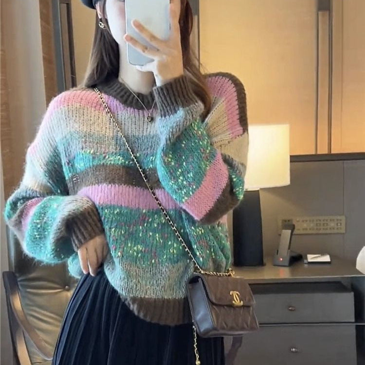 Gestreifter Chenille Strickpullover