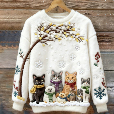 Weihnachtssweatshirt mit Katzen-Motiv
