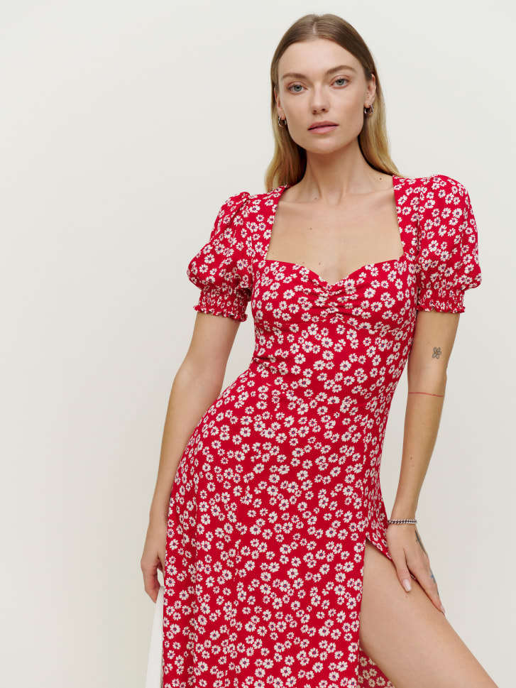 Damen Midi-Kleid mit Blumenprint & Schlitz