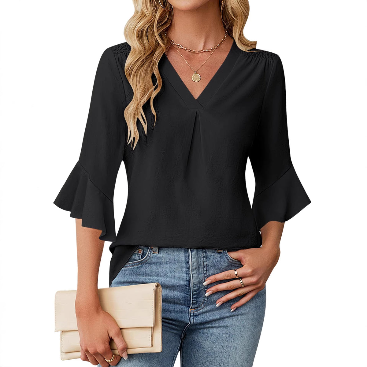 Damen Chiffon-Bluse mit V-Ausschnitt | LuxeStyle