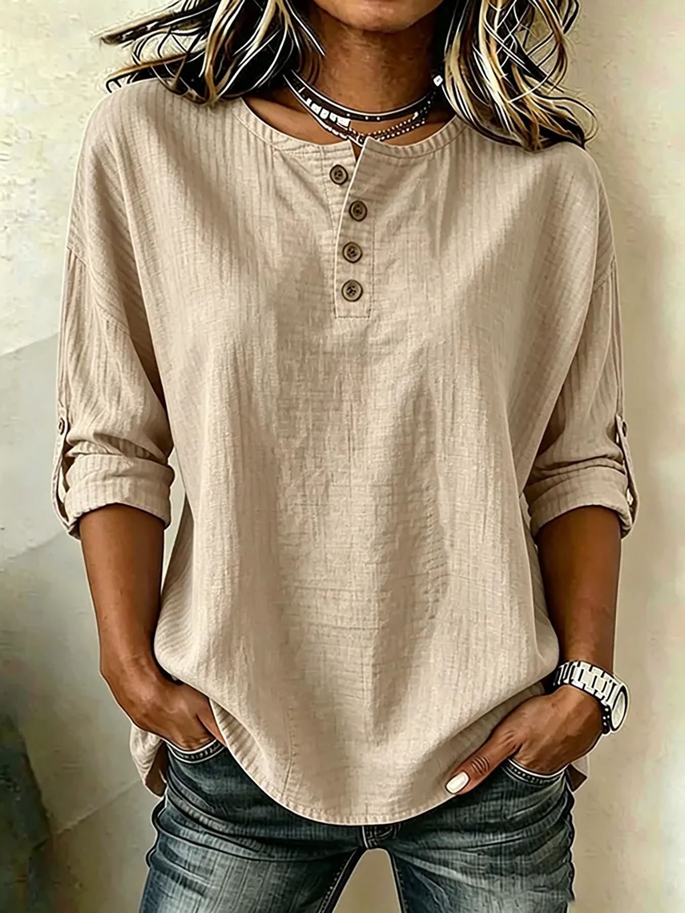Damen Atmungsaktives 3/4-Arm-Shirt mit Manschetten