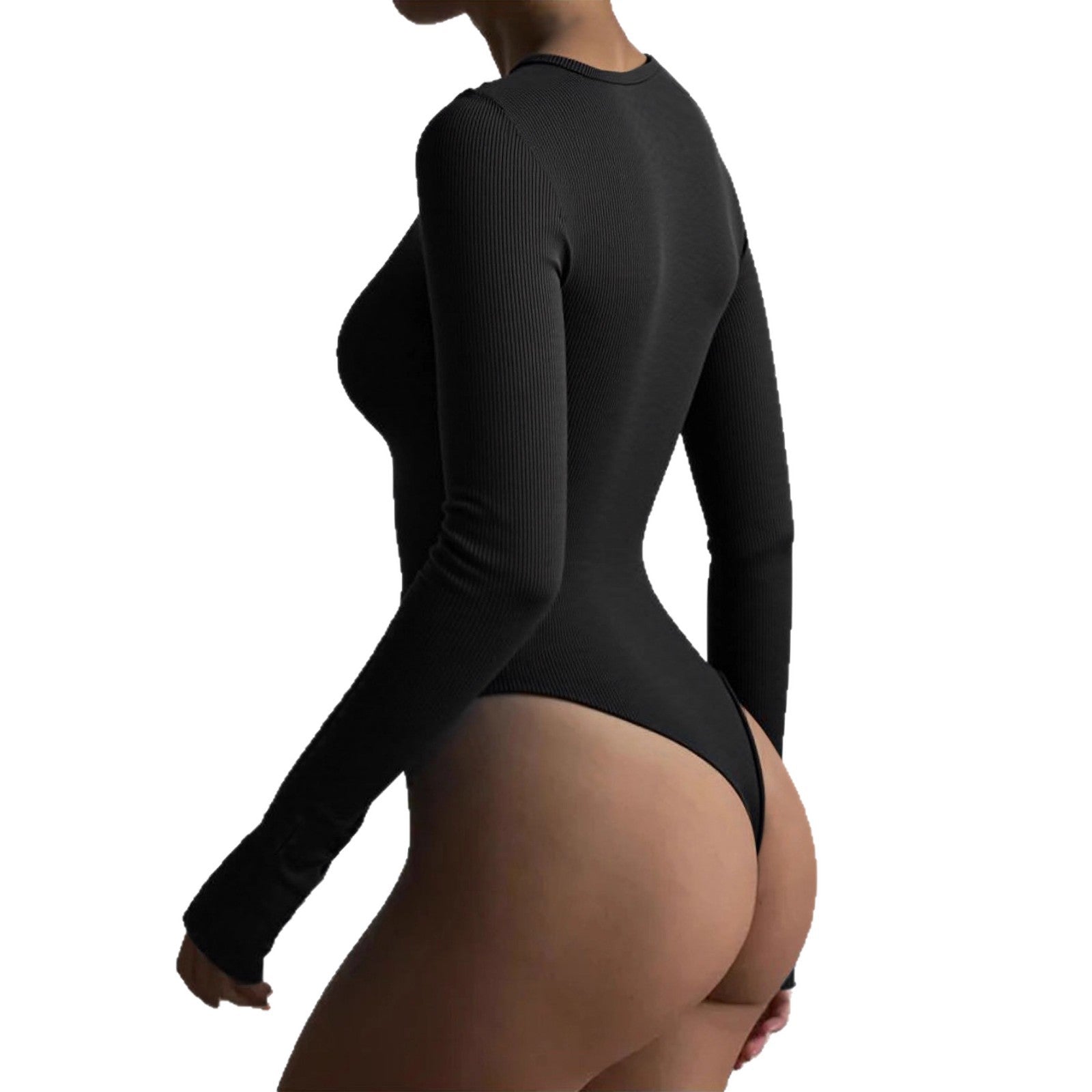 Gerippter Langarm-Bodysuit mit Knopfleiste