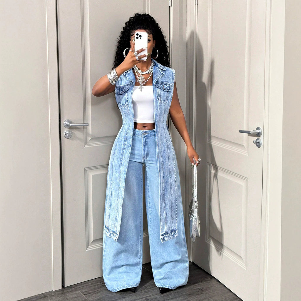 Denim-Midi-Kleid mit asymmetrischem Saum