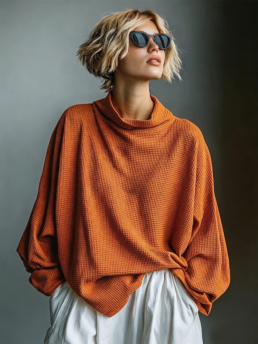 Strickpullover mit Rollkragen und Waffelstruktur