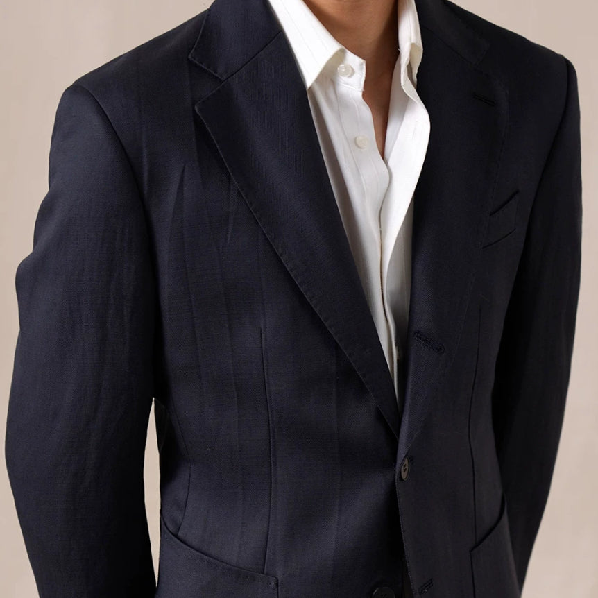 Leinen-Freizeitblazer für Herren mit aufgesetzten Taschen