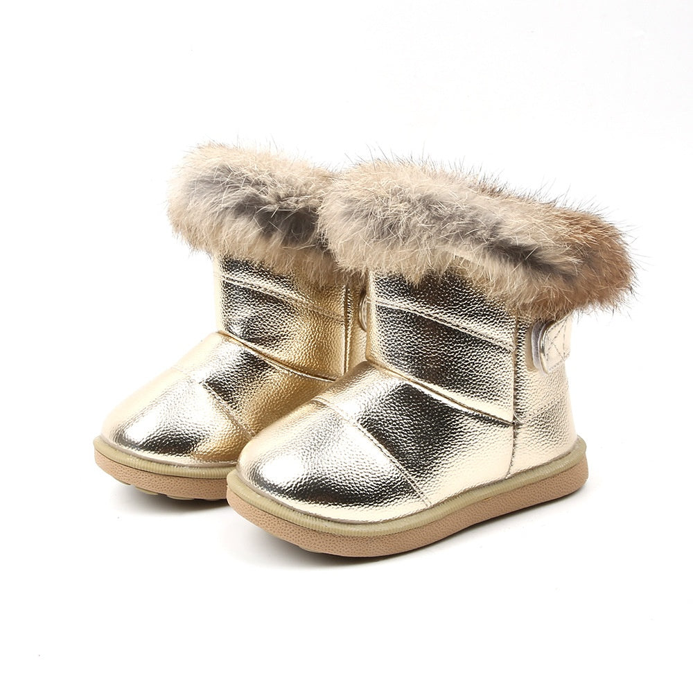 Wasserdichte Mädchen-Stiefel mit echtem Hasenfell