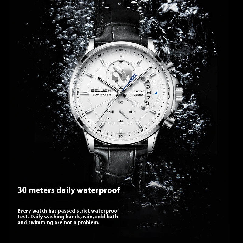 Business Herrenuhr mit Leuchtzeigern und Lederarmband