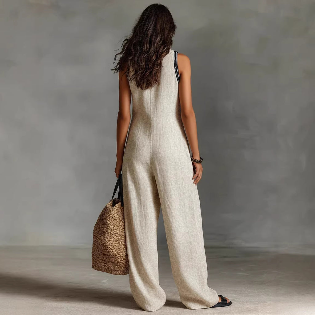 Ärmelloser Leinen-Mix Jumpsuit für Damen