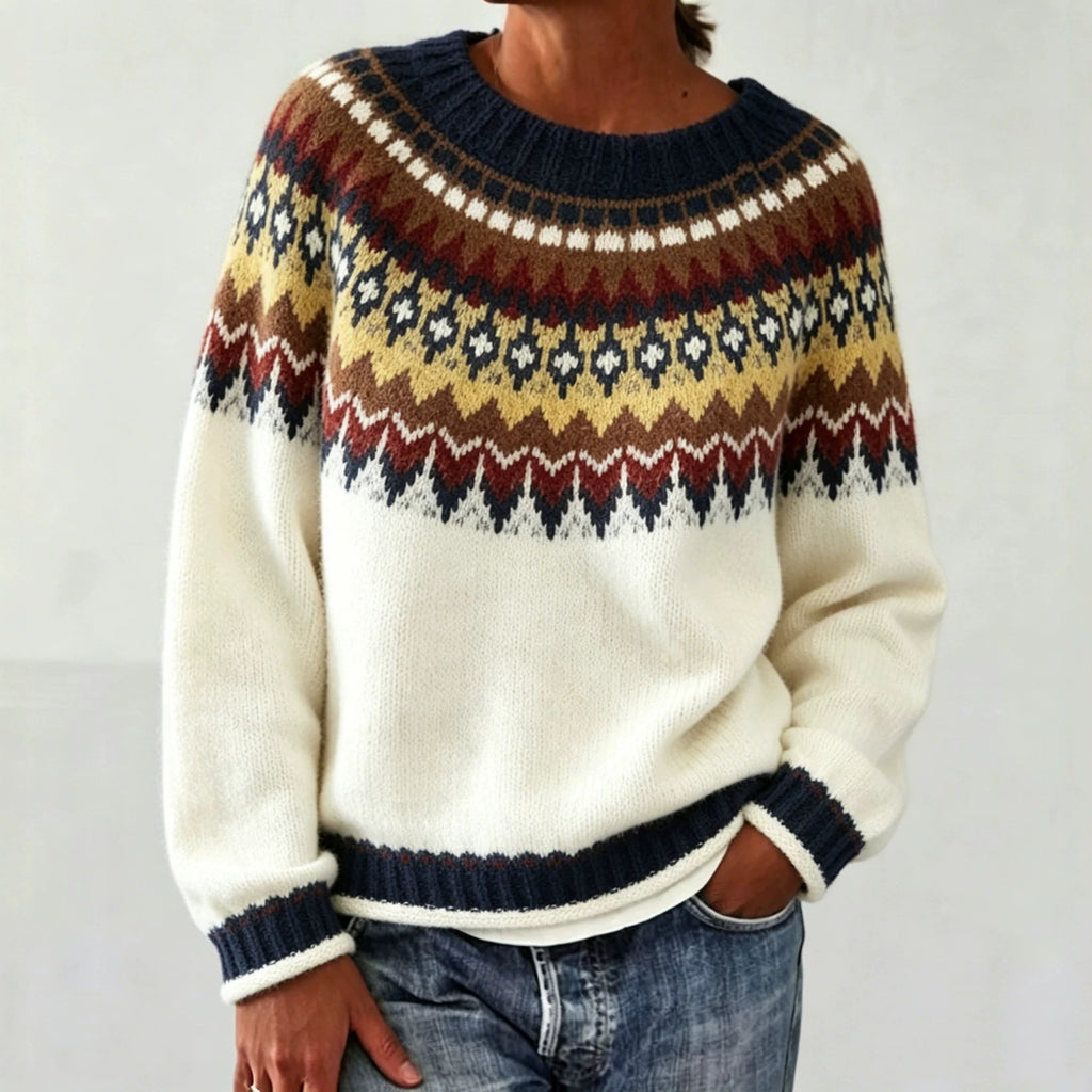 Rundhals-Pullover mit Farbblock-Design