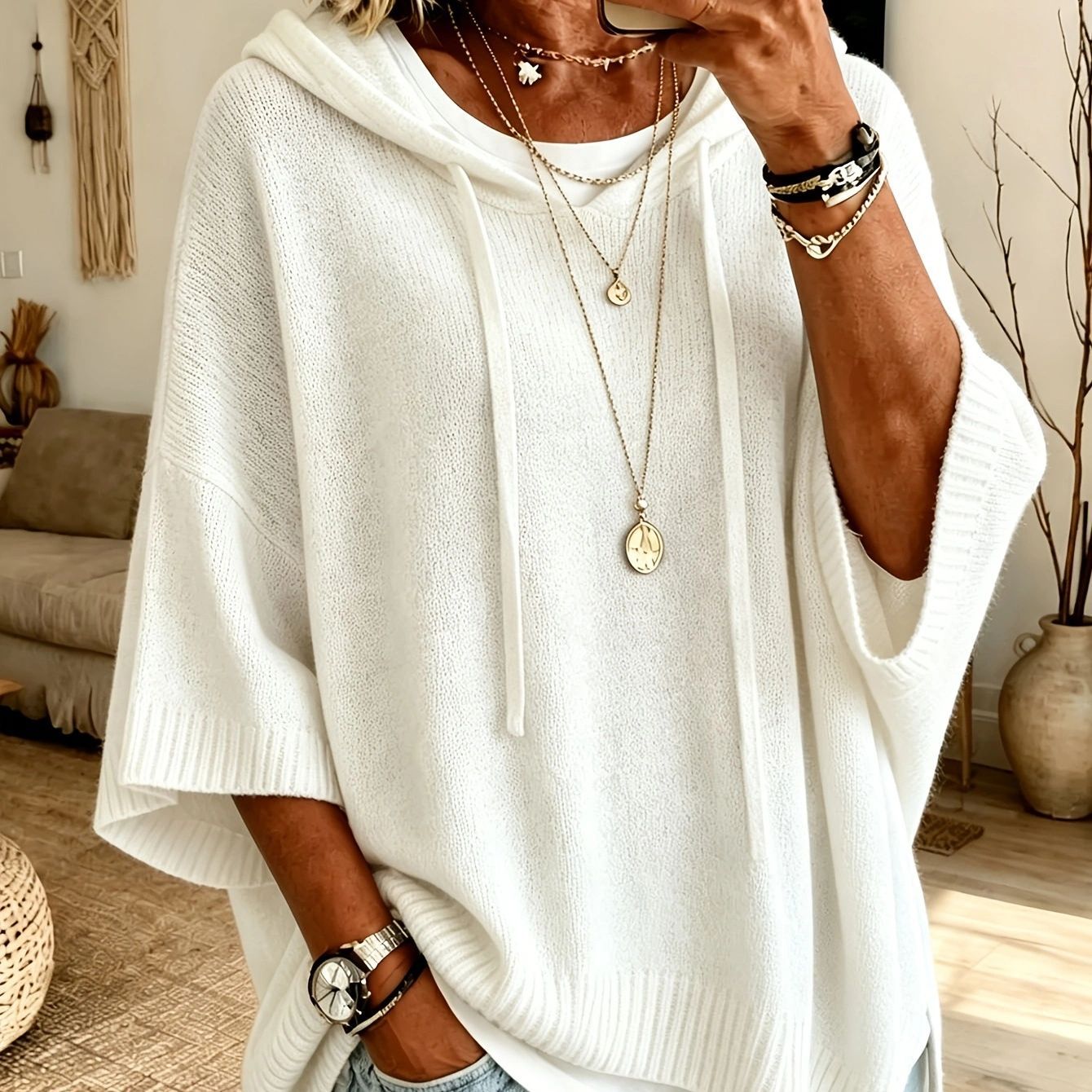 Hoodie mit Kordelzug – Weit geschnittener Jackenpulli