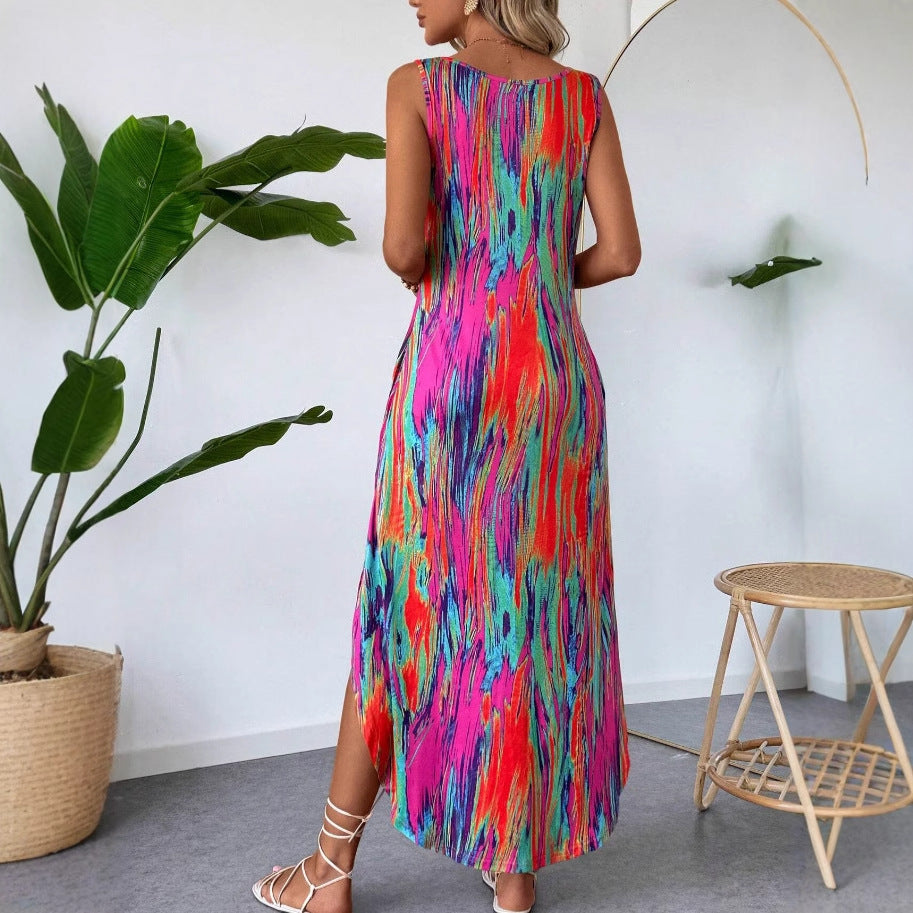 Bedrucktes ärmelloses A-Linien-Kleid mit Schlitz – Bild 5 | LuxeStyle