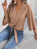 V-Ausschnitt Top mit 3/4-Ärmeln – Bild 14 | LuxeStyle