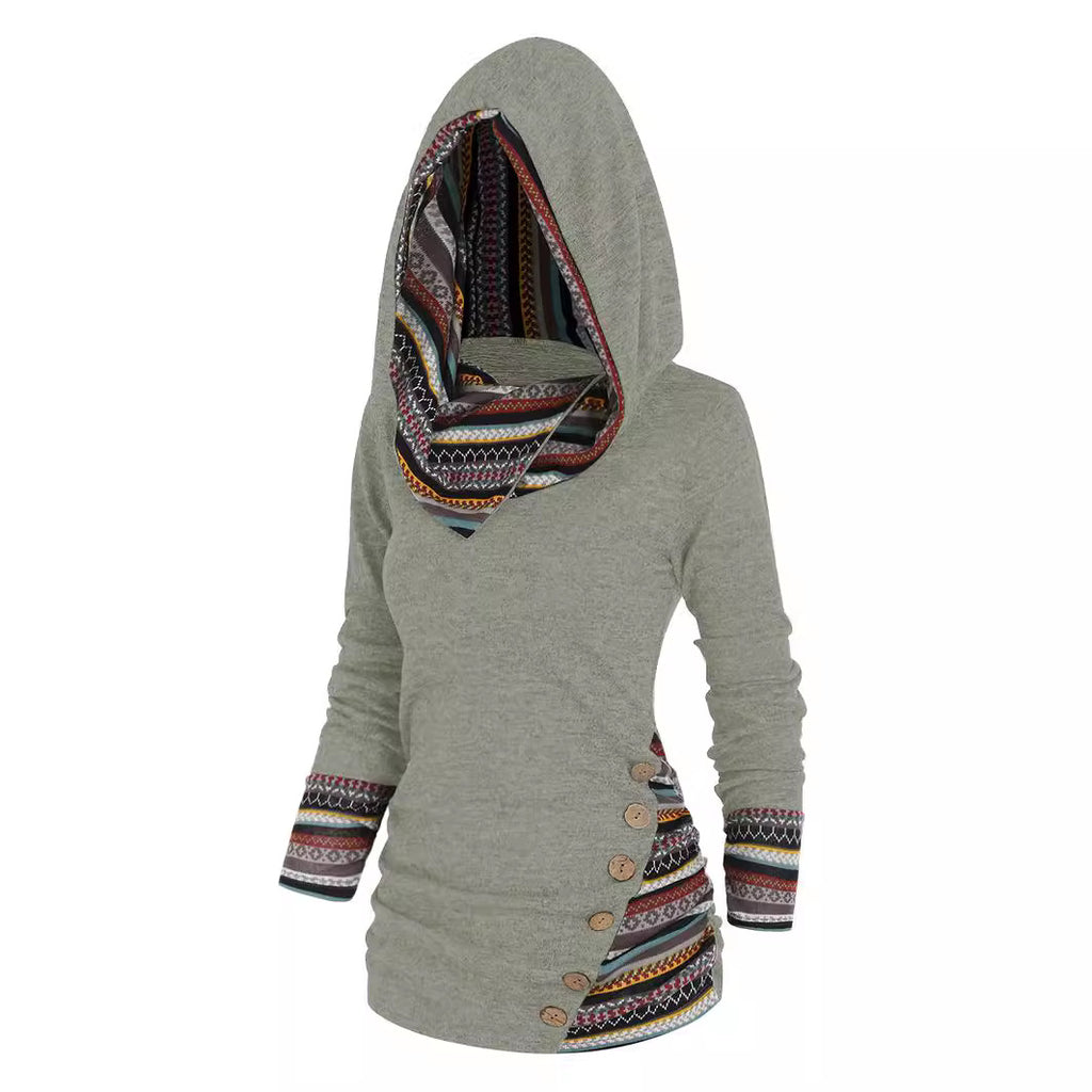 Strick-Hoodie mit Geometrie- und Streifenmuster