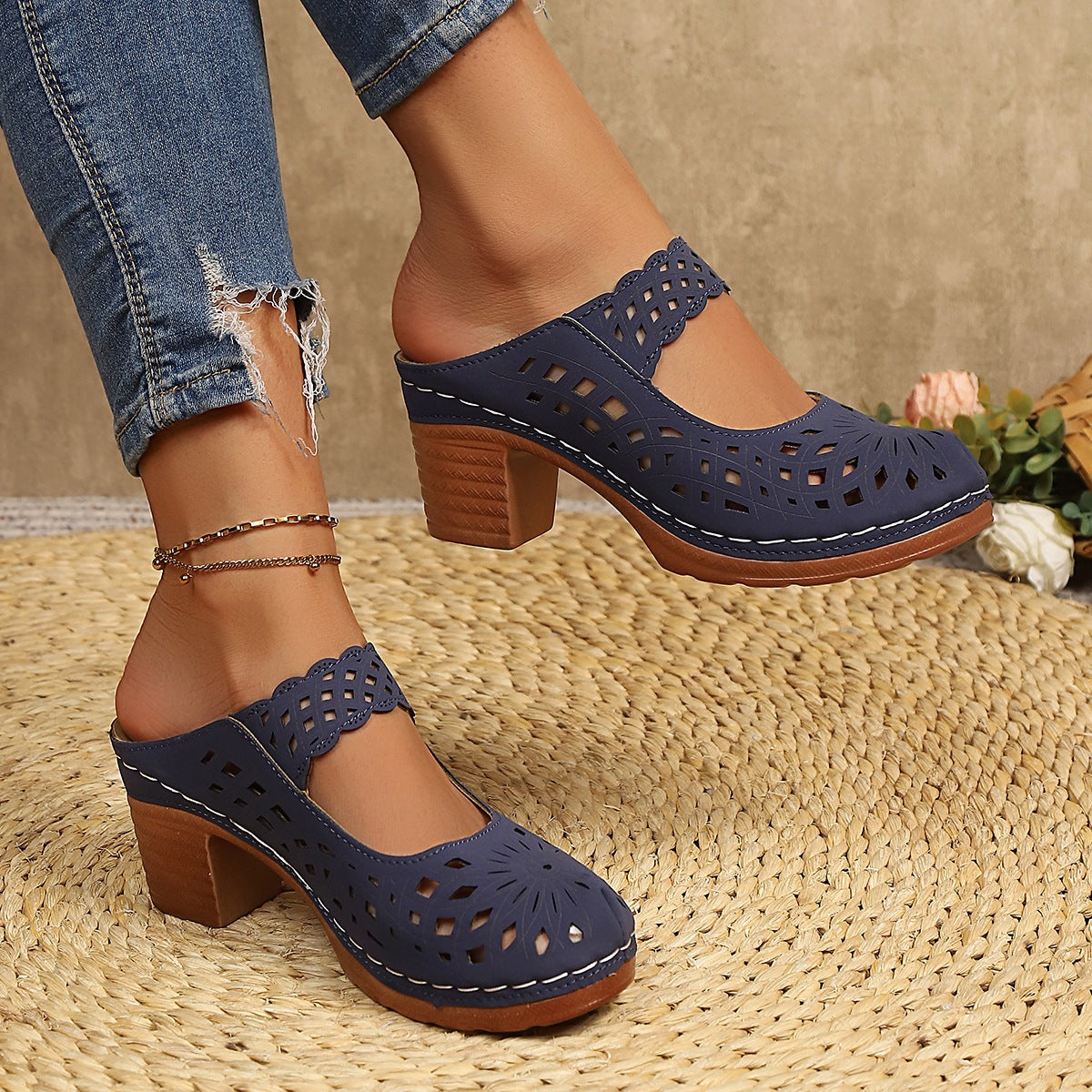 Slip-on Sandalen mit Blockabsatz