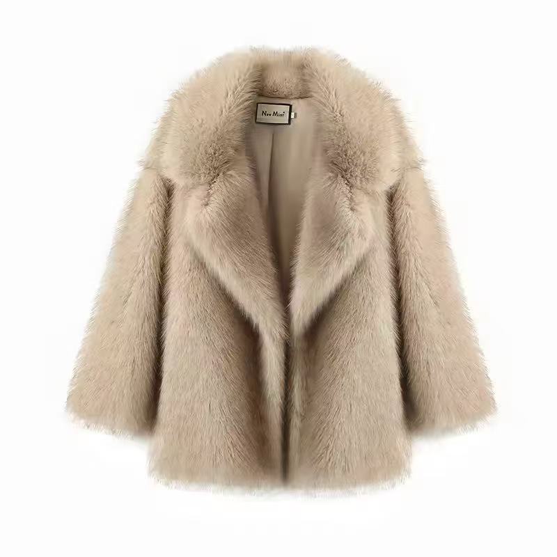 Mid-Length Kunstpelzmantel mit Blazer-Kragen