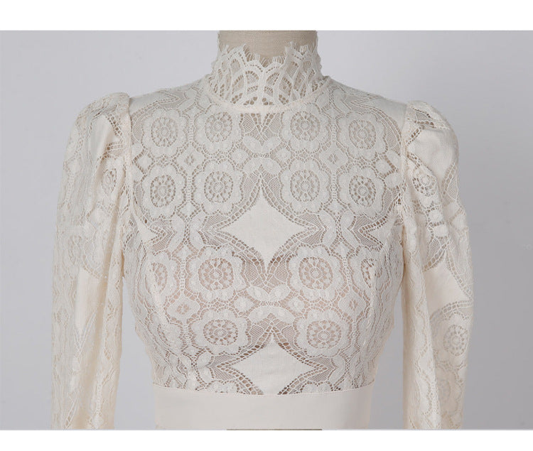 Eleganter Damenkleider mit 3D-Besatz und Lanternenärmeln