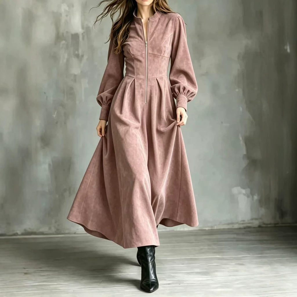 Midikleid mit Laternenärmeln und Reissverschluss