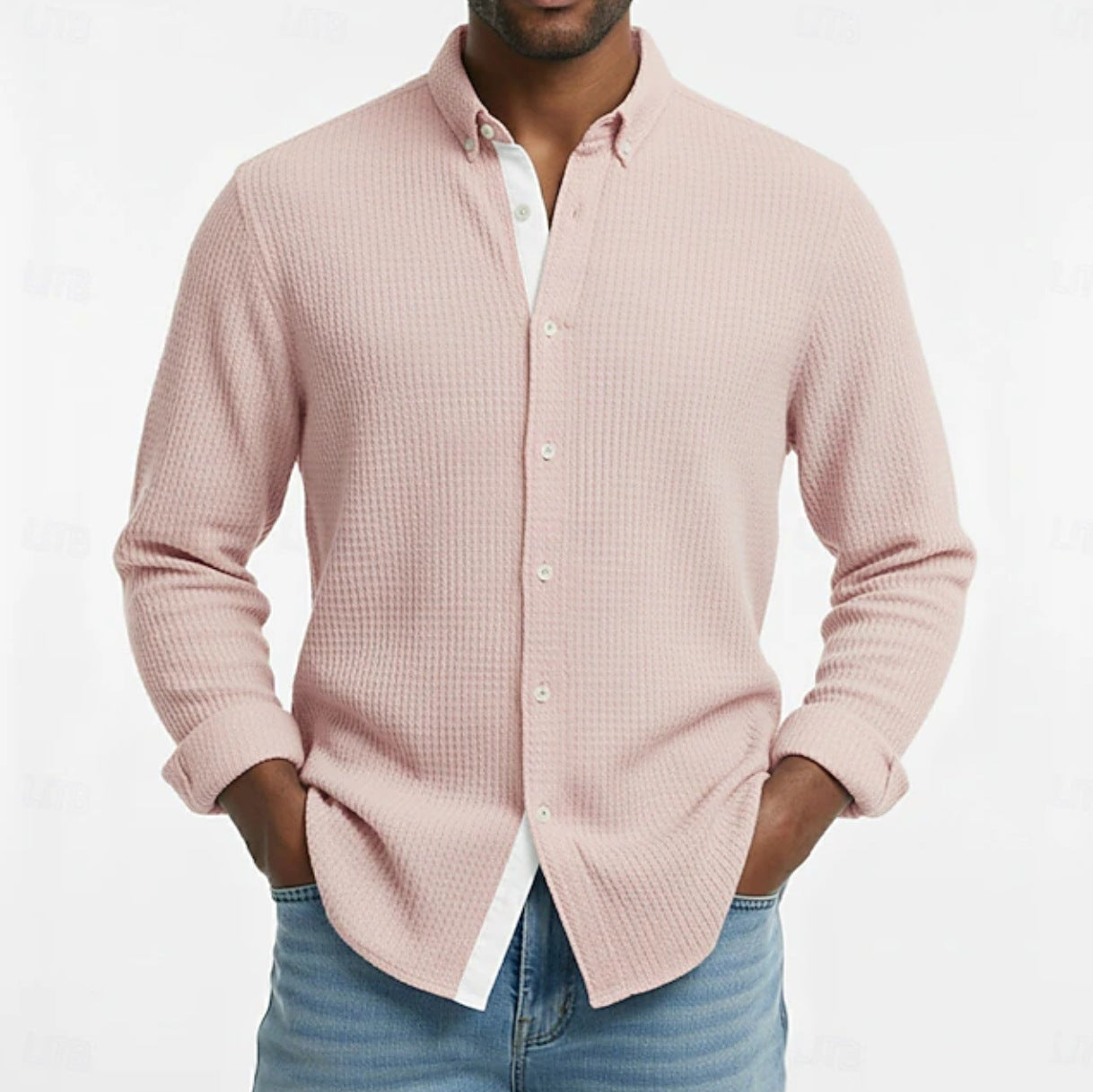 Herren Waffelstrick Langarm Cardigan