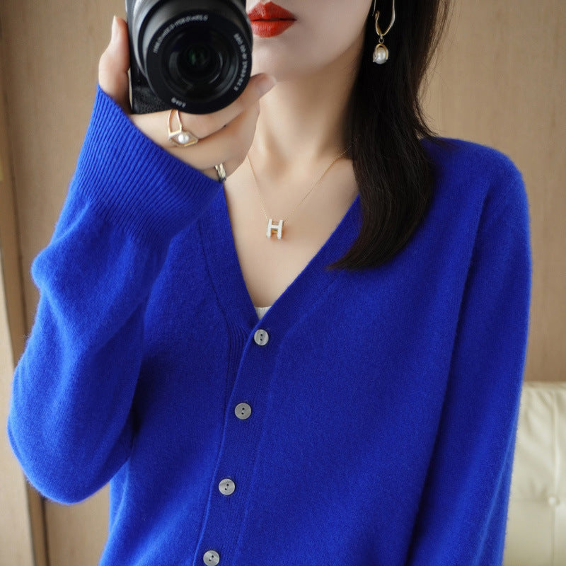 V-Ausschnitt Strickjacke Langarm