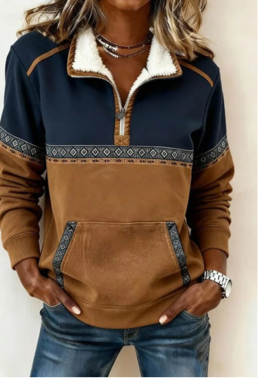 Langarm-Freizeitshirt mit Half-Zip und Print