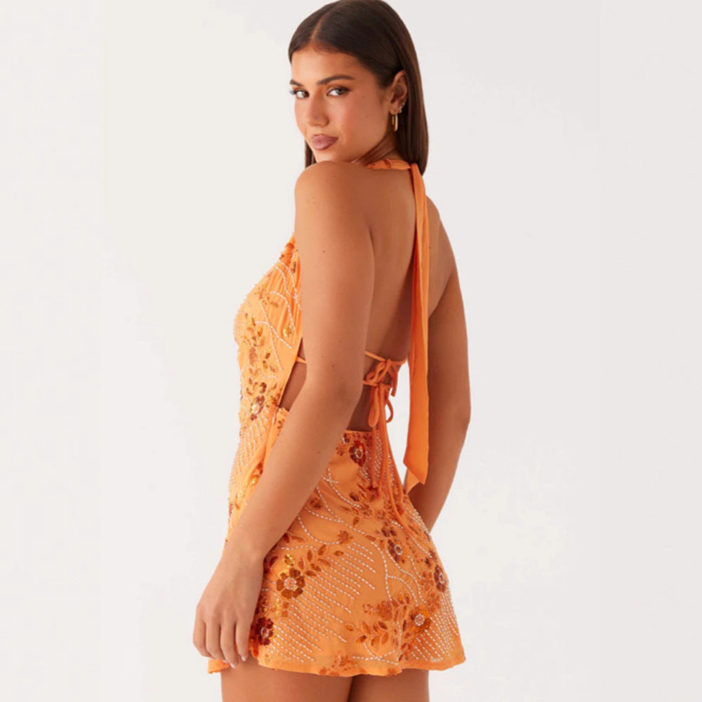 Pailletten-Minikleid mit Perlenstickerei – Bild 6 | LuxeStyle
